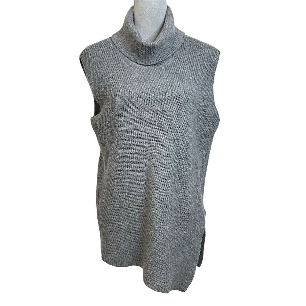 Banana Republic Wool Blend Gray Sleeveless Knit Turtleneck Sweater M Fall Comfy